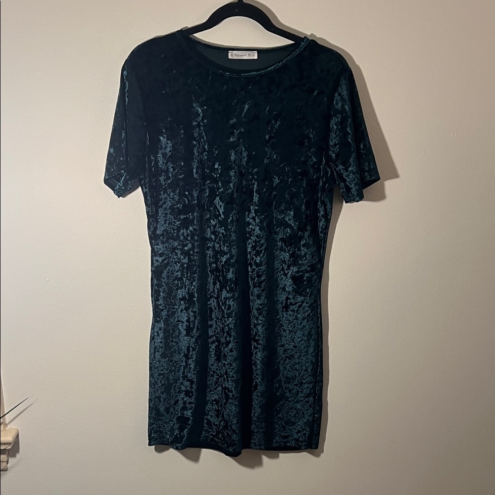 Chic Crushed Velvet Mini Dress - Dark Green